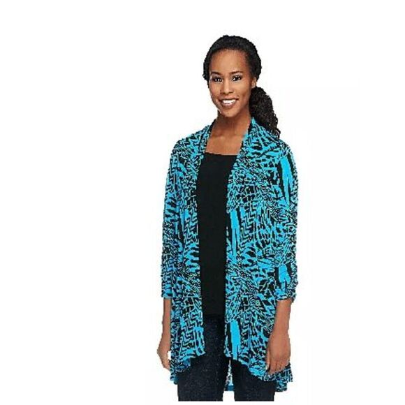 Susan Graver Women 2X Printed Liquid Knit Cascade Front Cardigan Spicy Coral NWT - Picture 4 of 4